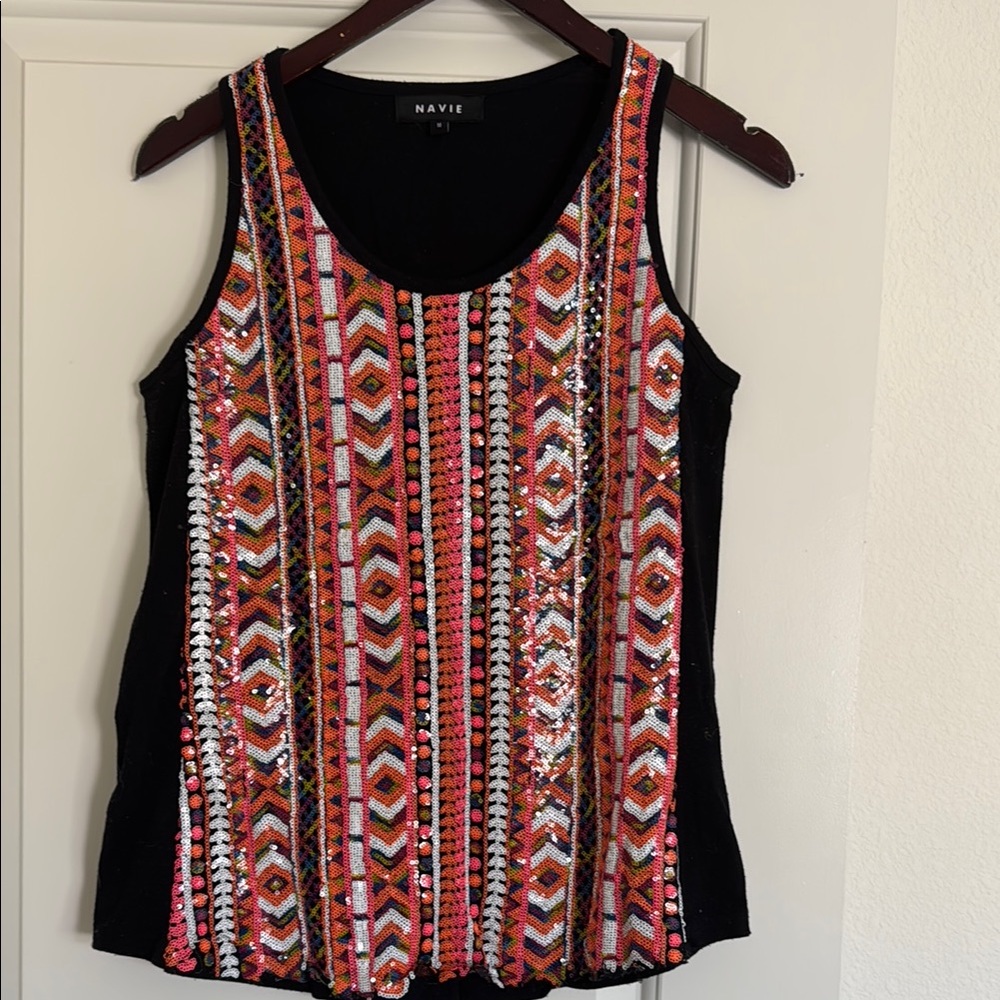 Black and Multicolor Sequin Embellished Women's Top